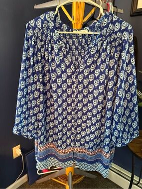 Rose & Olive Navy and White Printed Peasant Blouse